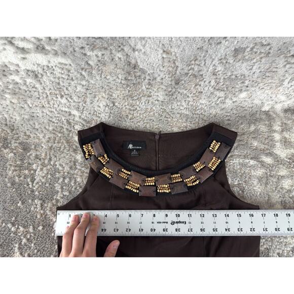 AB Studio Size 6 Beaded Sleeveless Mini Shift Dress Brown ZIp Casual Round Neck - Picture 5 of 10